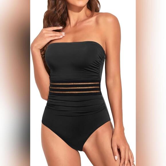 Women's Skirted Swimsuit Holipick Women's Tummy Control Strapless One Piece Swimsuit With Skirt 966999 - View #5
